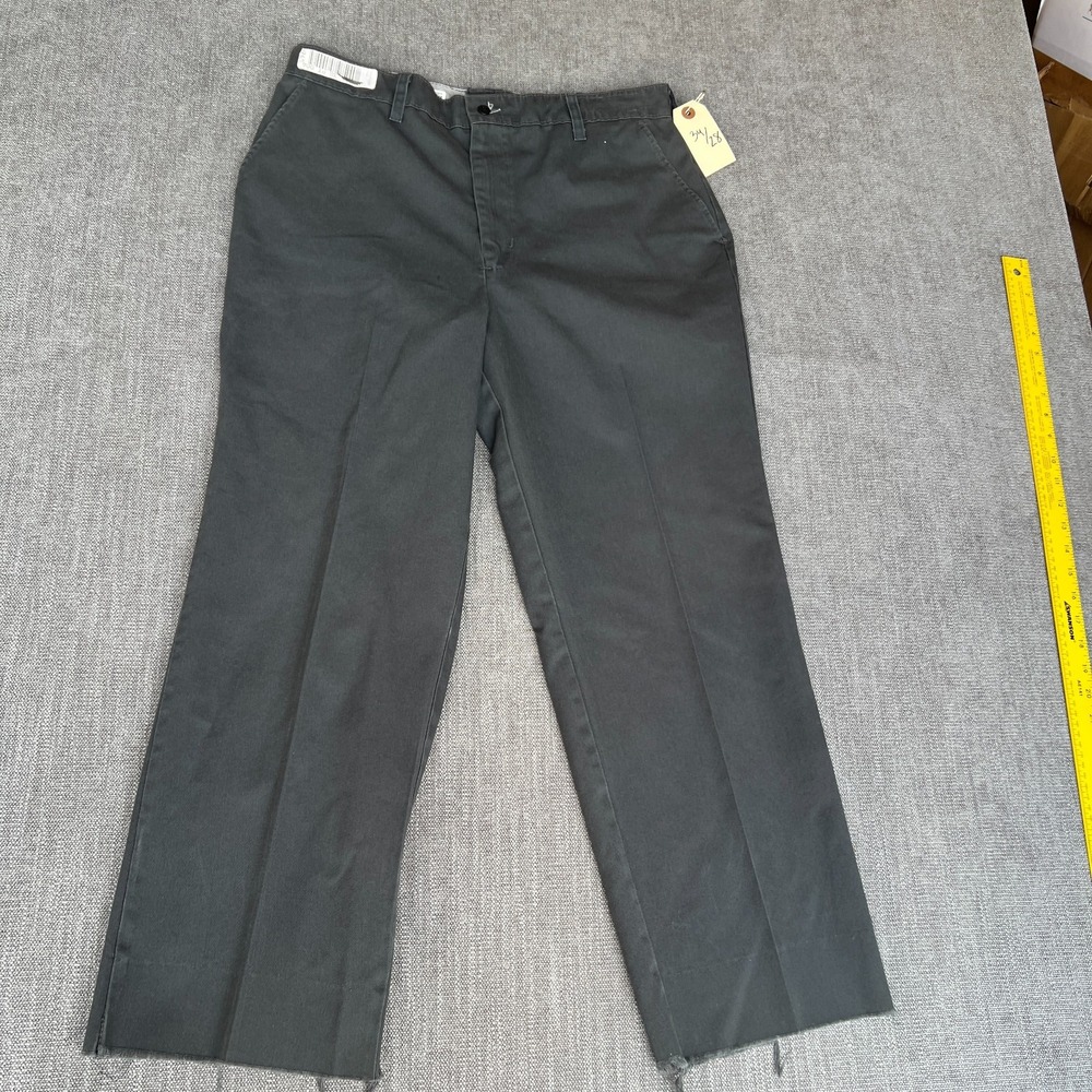 UniFirst Work Pants Men 36x28 Gray Durable Press Altered Flat Front Slash Pocket